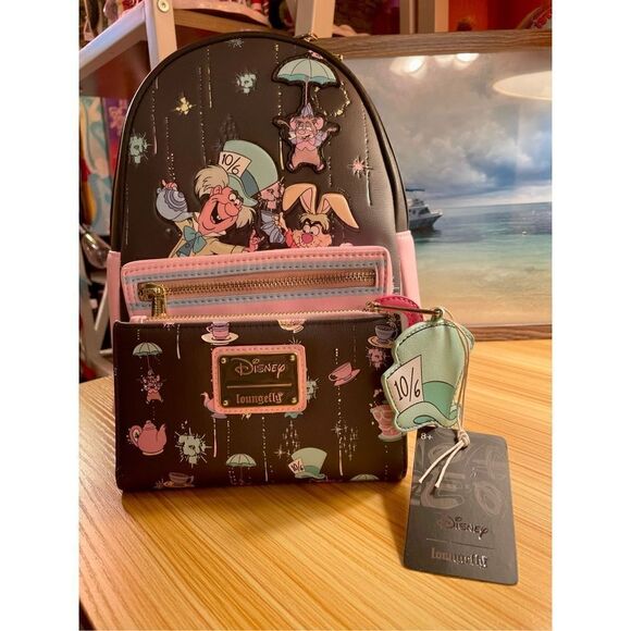 Loungefly Disney Alice Hatter In Wonderland Mad Tea Party Backpack & Wallet NWT - Picture 1 of 16